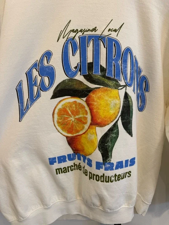 NWT Anthropologie Les Citrons Graphic Crewneck Sweatshirt Medium Vacay Coastal - Picture 3 of 9